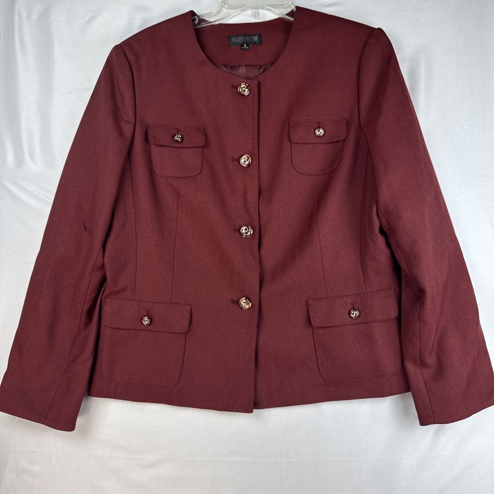 John Meyer Collection Womens Burgundy Blazer Jacket Size 16 Collarless Workwear